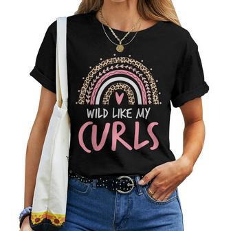 Wild Like My Curls Toddler Girls Curly Hair Rainbow Leopard Women T-shirt - Seseable