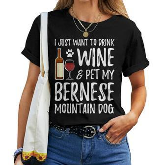 Wine And Bernese Mountain Dog Dog Mom Or Dog Dad Women T-shirt - Monsterry CA