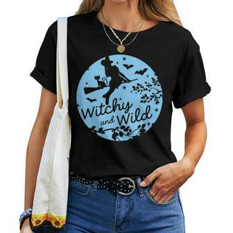 Witchy And Wild Occult Moon Cat Wicca Witch For Women Women T-shirt - Monsterry CA