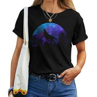 Wolf Howling Moon Love Wolves Cosmic Space Galaxy Men Women T-shirt - Monsterry AU