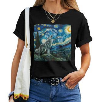 Wolf Starry Night Howling Moon For Kid Women T-shirt - Monsterry