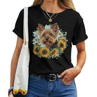 Yorkshire Terrier Yorkie Sunflower Dog Cute Graphic Women T-shirt - Seseable