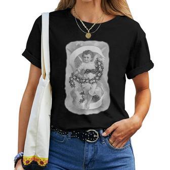 Young Vintage Angel With Flower Garland In Monochrome Women T-shirt - Monsterry DE