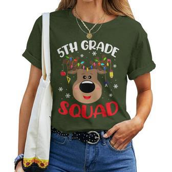 5Th Grade Squad Reindeer Santa Christmas Lights Teacher Women T-shirt - Thegiftio UK