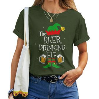 The Beer Drinking Elf Matching Family Drinker Merry Xmas Day Women T-shirt - Seseable