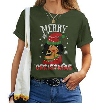 Black African American Merry Christmas Melanin Santa Women T-shirt - Thegiftio UK