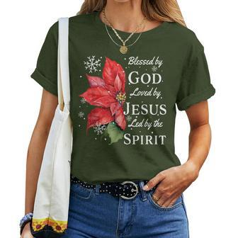 Blessed By God Loved By Jesus Christmas Poinsettia Women T-shirt | Mazezy DE