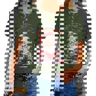 All Booked For Christmas Book Tree Teacher Vintage Santa Women T-shirt | Seseable CA