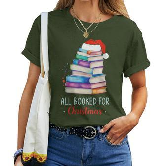 All Booked For Christmas Book Watercolor Tree Teacher Family Women T-shirt - Seseable