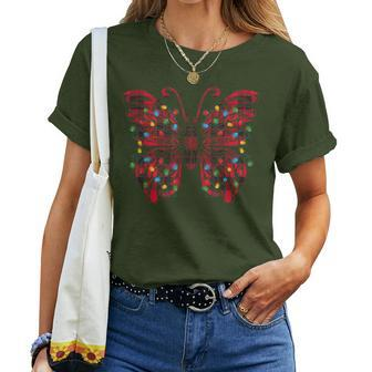 Butterfly Red Buffalo Plaid Christmas Tree Lights Women T-shirt - Monsterry DE