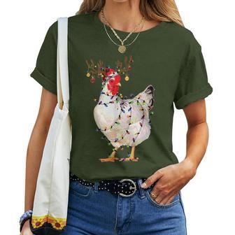 Chicken Christmas Lights Reindeer Santa Hat Chicken Xmas Women T-shirt - Thegiftio UK