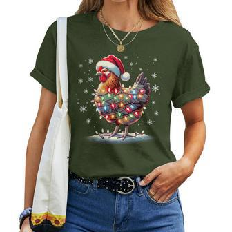 Chicken Santa Christmas Light Xmas Chicken Pajamas Women T-shirt - Seseable
