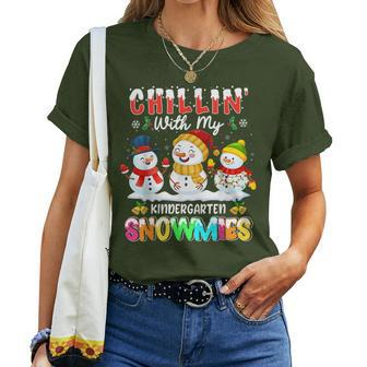 Chillin' With My Kindergarten Snowmies Christmas Teacher Women T-shirt - Monsterry AU