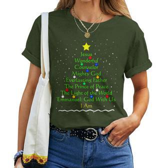 Christian Christmas Bible Names Of Jesus Tree Women T-shirt - Seseable