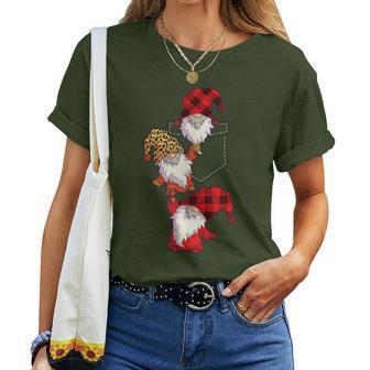 Christmas Gnome In Pocket Buffalo Plaid Gnome Lover Women T-shirt - Monsterry DE