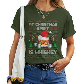 My Christmas Spirit Is Whiskey Ugly Sweater Xmas Pajamas Women T-shirt - Monsterry DE