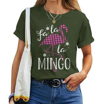 Fa La La Mingo Flamingo Christmas Pink Plaid Women Women T-shirt - Monsterry CA