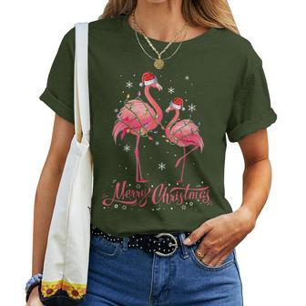 Flamingo Santa Light Christmas Sweater Flamingo Christmas Women T-shirt - Monsterry