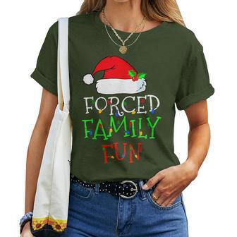 Forced Family Fun Sarcastic Christmas Pajama Family Women T-shirt | Mazezy