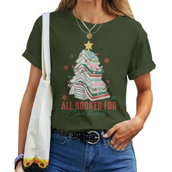 All Booked For Christmas Tree Book Librarian Teacher Women T-shirt - Seseable