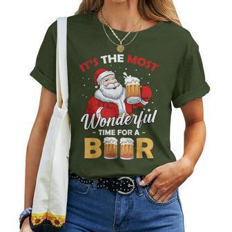Christmas Santa Beer Lover Hilarious Xmas Drinks Fan Women T-shirt - Seseable
