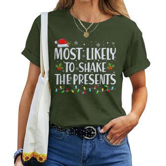Groovy Christmas Most Likely To Shake The Presents Women T-shirt - Thegiftio UK