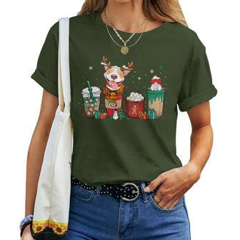 Pitbull Dog Coffee Lover Latte Christmas Women T-shirt - Seseable