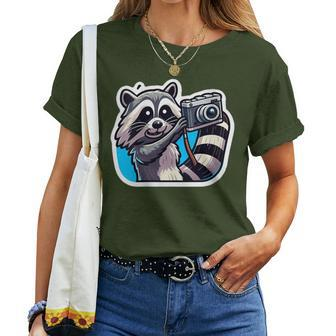 Vintage Camera Christmas Rocket Raccoon Meme Selfie Women T-shirt - Monsterry UK