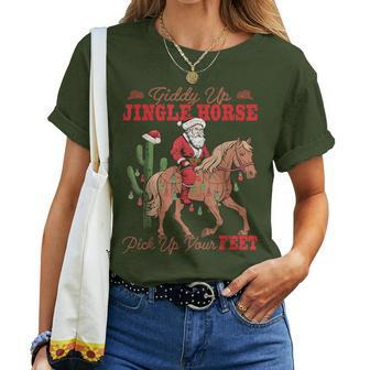 Giddy Up Jingle Horse Pickup Your Feet Howdy Christmas Retro Women T-shirt - Thegiftio