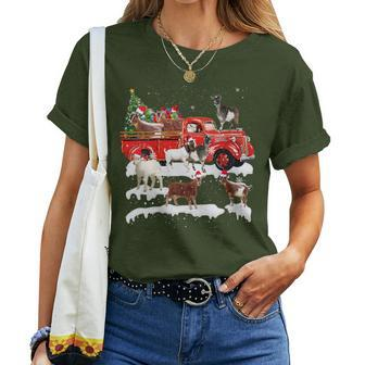 Goat Riding Red Truck Merry Christmas Farmer X-Mas Ugly Women T-shirt - Monsterry UK