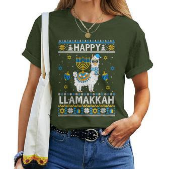 Happy Llamakkah Llama Alpaca Hanukkah Ugly Sweater Chanukah Women T-shirt | Mazezy