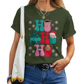 Ho Ho Ho Labor And Delivery Nurse Christmas Mother Baby Women T-shirt - Seseable