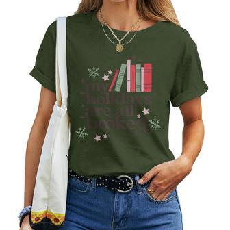 My Holidays Are All Booked Cute Christmas Book Lover Womens Women T-shirt | Seseable CA