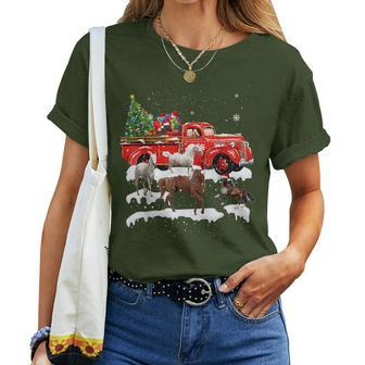 Horse Riding Red Truck Merry Christmas Farmer X-Mas Ugly Women T-shirt - Monsterry CA