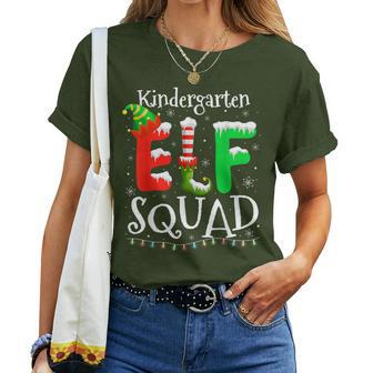 Kindergarten Elf Squad Light Christmas Teacher Student Women T-shirt - Monsterry