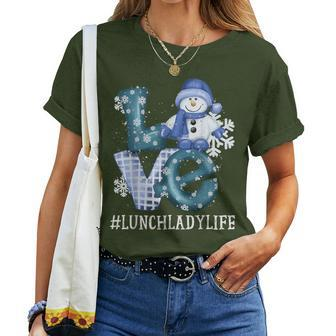 Lunch Lady Love Snowman Xmas Winter Season Christmas Women T-shirt - Monsterry