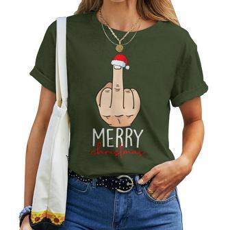 Merry Christmas Middle Finger Adult Humour Women Women T-shirt - Seseable