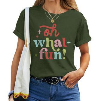 Oh What Fun Retro Christmas Groovy Xmas Holiday Matching Women T-shirt | Mazezy AU