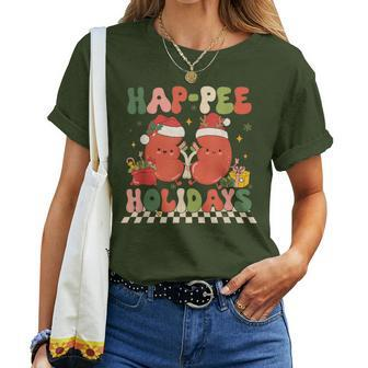 Retro Hap Pee Holidays Christmas Dialysis Nurse Kidney Nurse Women T-shirt - Monsterry