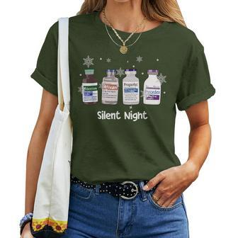 Retro Silent Night Icu Nurse Christmas Intensive Care Unit Women T-shirt - Seseable