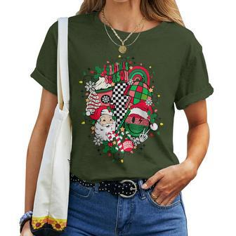 Retro Vintage Groovy Merry Christmas With Santa Claus Women T-shirt - Monsterry
