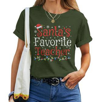 Santa's Favorite Teacher Xmas Santa Christmas Teacher Women T-shirt - Seseable
