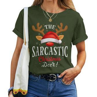Sarcastic Christmas Deer Pjs Xmas Family Matching Women T-shirt - Monsterry