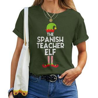 Spanish Teacher Elf Matching Family Group Christmas Pajama Women T-shirt - Monsterry