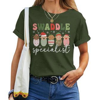 Swaddle Specialist Christmas Nicu Nurse Mother Baby Nurse Women T-shirt - Monsterry