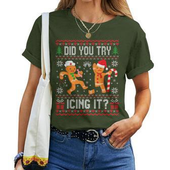 Did You Try Icing It Ugly Christmas Sweater Nurse Women T-shirt - Seseable