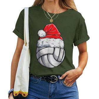 Volleyball Ball Christmas Santa Hat Xmas Sport Women Women T-shirt - Seseable
