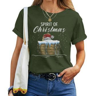 Whiskey Spirit Christmas Barrel Santa Hat Women T-shirt - Seseable