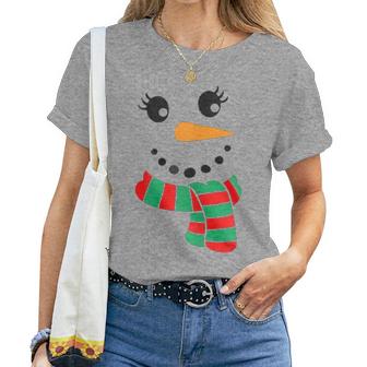 Eyelashes Christmas Outfit Snowman Face Costume Girls Womens Women T-shirt | Mazezy