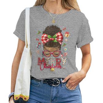 Merry Christmas Messy Bun Black African American Women T-shirt - Seseable